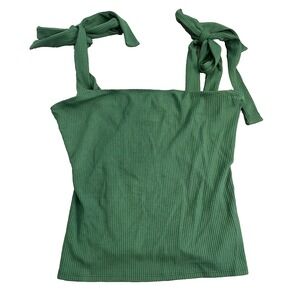 Reformation Canyon Ribbed Knit Tank Top Tie Shoulder Kelly Green Womens XL